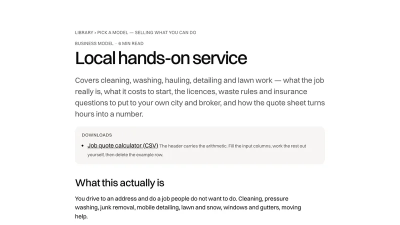 Una página de lección del kit: servicio local