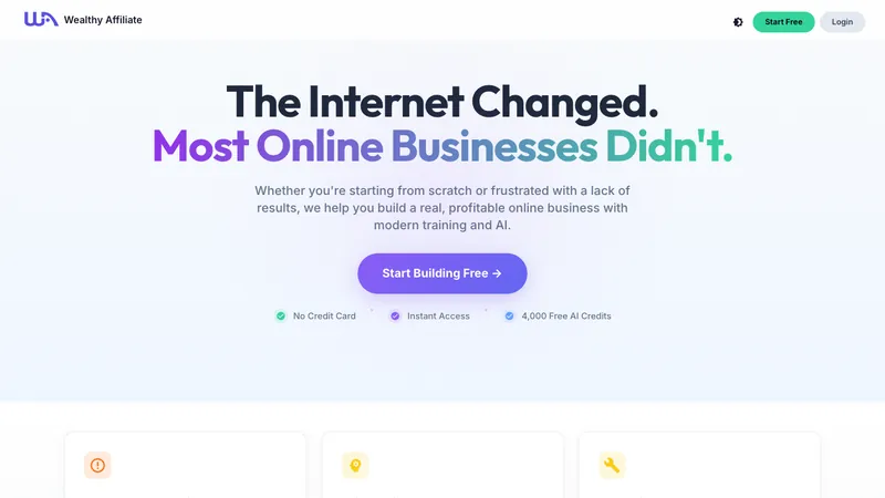Screenshot of wealthyaffiliate.com's first screen, captured 2026-09-26